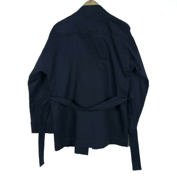 Faherty Jacket Small Black Organic Cotton Wrap Front Tie Belt Minimalist Coat - Picture 7 of 10